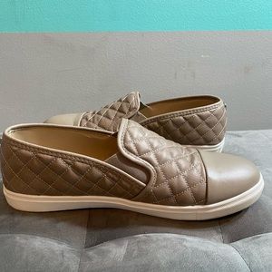 Women’s tan shoes, size 13. Diamond cloth pattern. Gently worn.